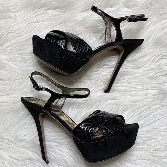 Sam Edelman Mason Embossed Leather Strappy Sandal in Black - Picture 3 of 13